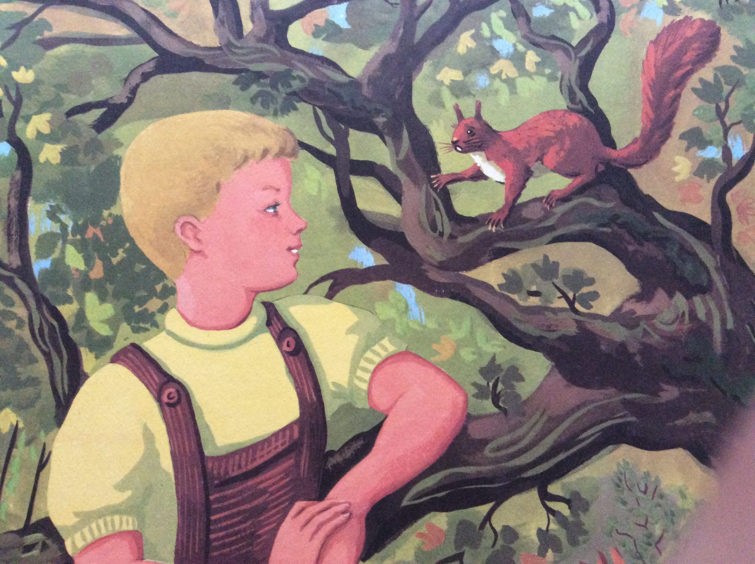 panneau pédagogique scolaire ancien méthode de lecture Poucet et son ami l'écureuil