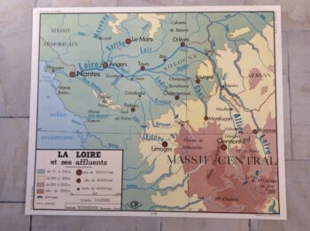 Tableau pédagogique scolaire ancien la Loire et ses affluents
