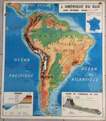 Tableau pédagogique scolaire ancien Amérique du Sud