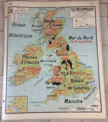 Carte Murale Scolaire Lablache Îles Britanniques Angleterre Déco Vintage
