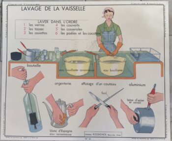 Affiche Scolaire École Rossignol Lavage de la vaisselle Déco Vintage Cuisine