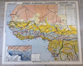 CARTE SCOLAIRE ANCIENNE MURALE AFRIQUE OCCIDENTALE & ÉQUATORIALE