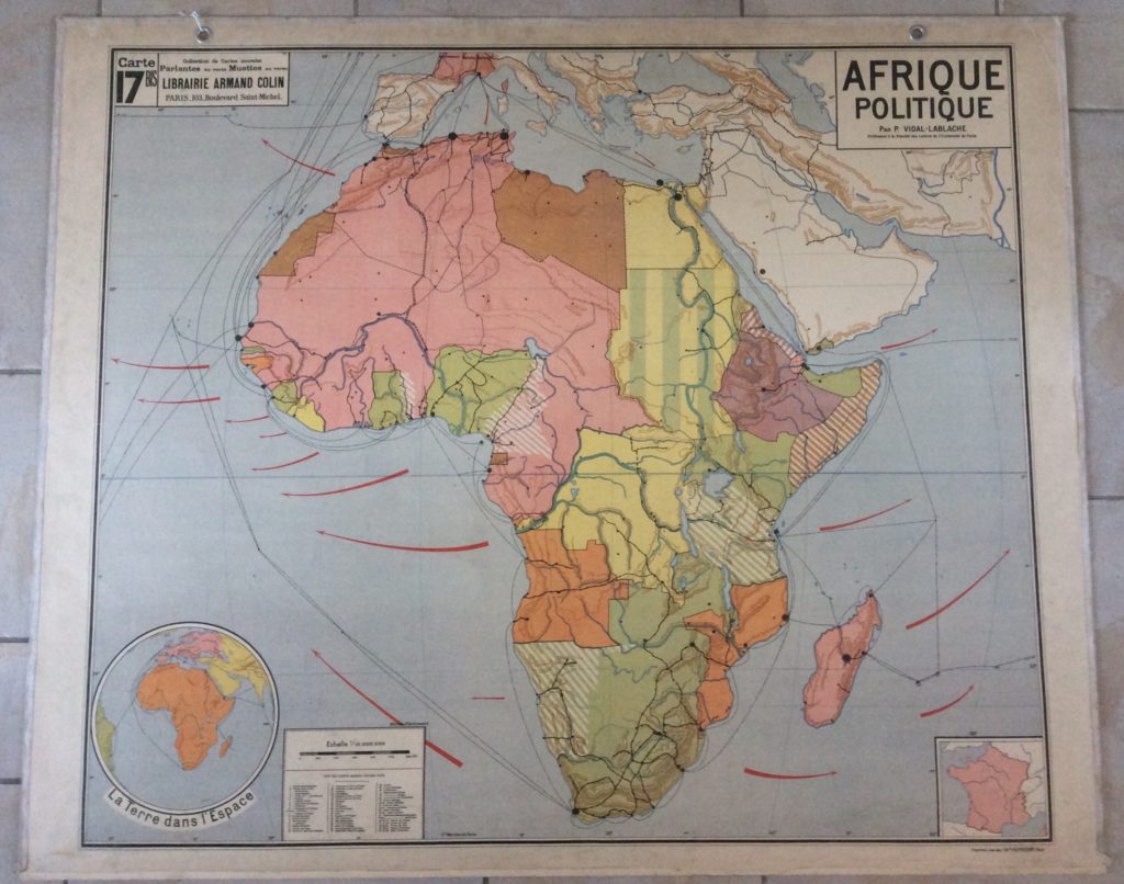 CARTE SCOLAIRE ANCIENNE MURALE AFRIQUE POLITIQUE DÉCO VINTAGE