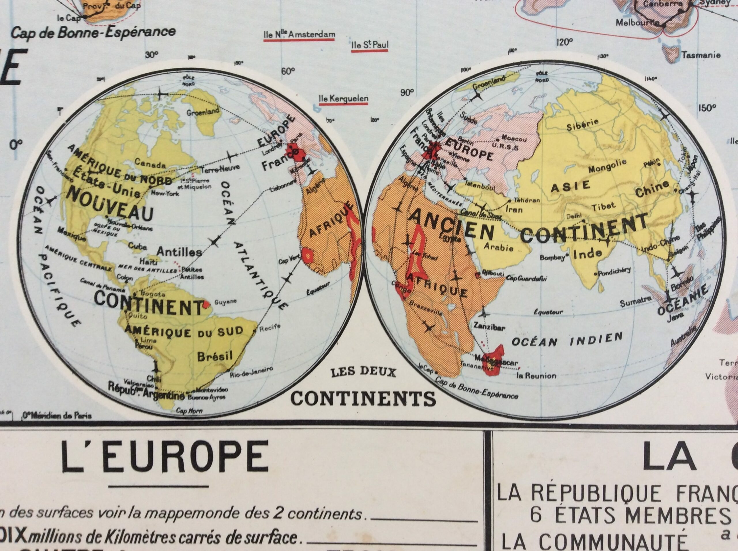 Carte scolaire FRANCE vintage M.D.I Année 1984 Ancienne carte de géographie  Décoration murale Planisphère Map Monde Affiche vintage -  France