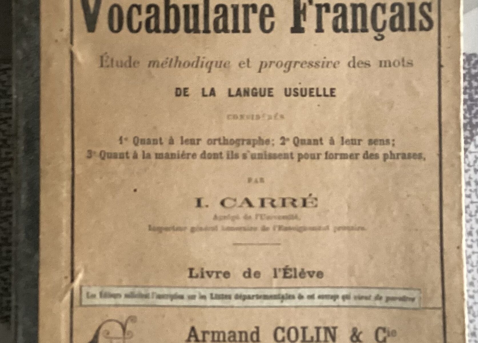 LIVRE SCOLAIRE ANCIEN LE VOCABULAIRE FRANÇAIS